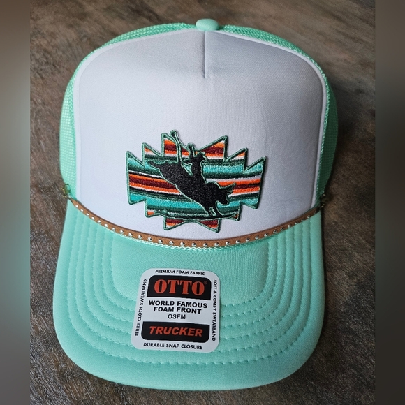 NWT OTTO Seafoam Green Snapback Hat with Bull Rider Embroidered Patch